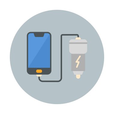 Araç telefonu şarj etme simgesi, vektör illüstrasyonu 