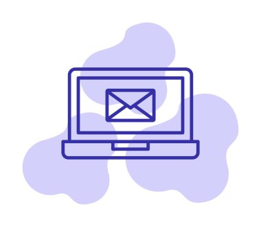 Beyaz arkaplanda dizüstü bilgisayar vektör illüstrasyonunda e- posta