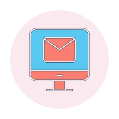 Beyaz arkaplanda bilgisayar e- posta vektör illüstrasyonu