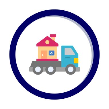 Ev kamyonu teslimatı ikon vektörü. Yer değiştirme servisi. Eve taşın