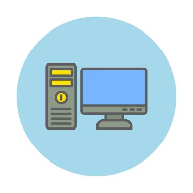 masaüstü bilgisayar simgesi tasarımı, düz işaret, vektör ve illüstrasyon