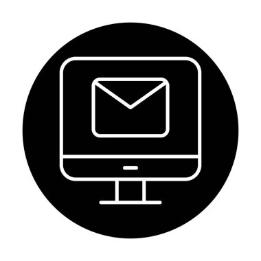 Beyaz arkaplanda bilgisayar e- posta vektör illüstrasyonu