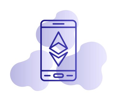 Akıllı telefon düz simgesi üzerine Ethereum, vektör illüstrasyonu