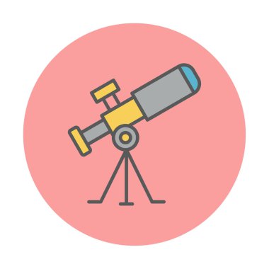 Teleskop düz simgesi. Eğitim ve astronomi elementi, dürbün ve araştırma yıldızları vektör grafikleri