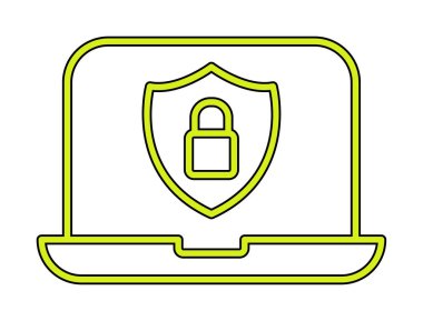 Veri Güvenlik simgesi, kalkan ve asma kilitli dizüstü bilgisayar, vektör illüstrasyonu