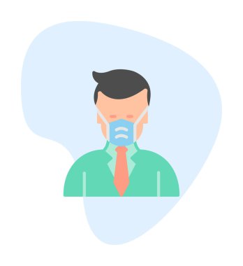 Yüz maskesi çizgisi ikonu, hastalık önlemenin vektör piktogramı. Koronavirüsten korunma giysisi, hava kirliliği, toz, grip illüstrasyonu, tıbbi gereç deposu tabelası.