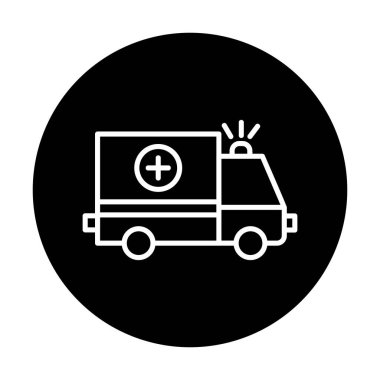 Basit renklerde ambulans arabası vektör simgesi. Yandan görüntüle
