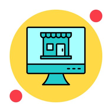 dükkan, Online Shop konsepti, vektör illüstrasyon tasarımı olan bilgisayar ekranı