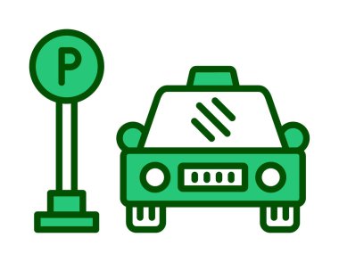 Çember vektör illüstrasyonunda park simgesinin yanındaki araba