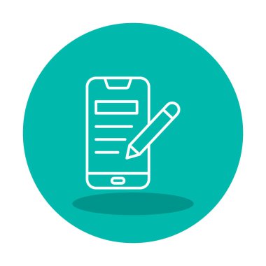 Beyaz arkaplanda not defteri simgesi olan akıllı telefon 