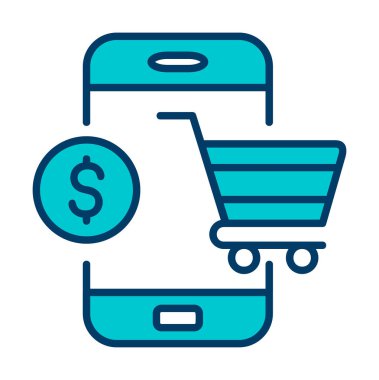 Mobil Online Alışveriş simgesi. Vektör illüstrasyonu