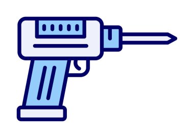 Düz dizaynlı el matkabı simgesi. Tamirci konsepti için matkap simgesi. Çizgi film dizaynında ev aletleri. Tamirci için elektrikli cihaz. Vektör illüstrasyonu