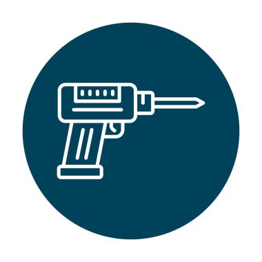 Düz dizaynlı el matkabı simgesi. Tamirci konsepti için matkap simgesi. Çizgi film dizaynında ev aletleri. Tamirci için elektrikli cihaz. Vektör illüstrasyonu