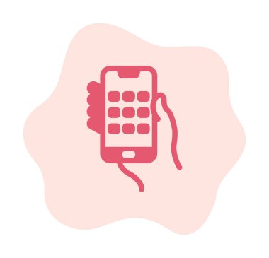 Telefon ekranı simgesi vektör illüstrasyonuyla el ele tutuşur. Erkek eli ve akıllı telefonun düz vektör çizimi