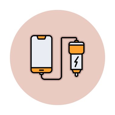 Araç telefonu şarj etme simgesi, vektör illüstrasyonu 