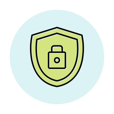 asma kilit simgesi ve vektör illüstrasyonlu kalkan