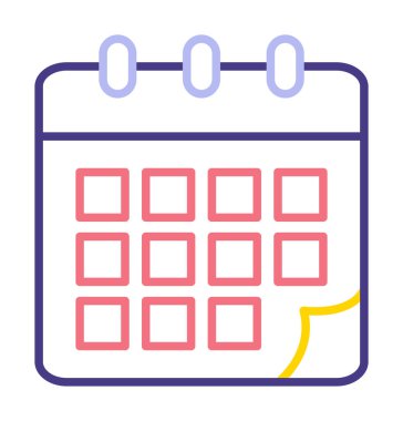 Takvim düzlüğü simgesi, vektör illüstrasyonu 