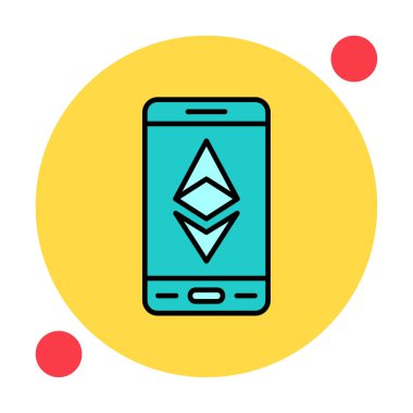 Akıllı telefon düz simgesi üzerine Ethereum, vektör illüstrasyonu
