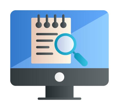 Bilgisayar simgesini ara. Bilgisayar ve büyüteç işareti. Bilgisayar sembol bul. 