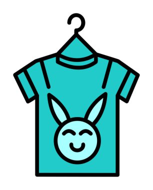 Bebek kıyafetleri ikonu, vektör çizimi. Şirin tavşan resimli tişört 