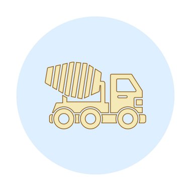 Beton karıştırıcı kamyonun renkli simgesi. Şehir toplu taşımacılığının yan görünümü