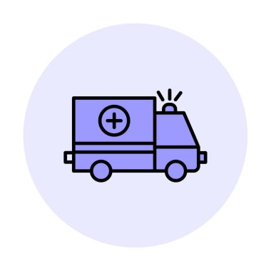 Basit renklerde ambulans arabası vektör simgesi. Yandan görüntüle