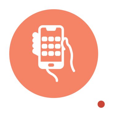 Telefon ekranı simgesi vektör illüstrasyonuyla el ele tutuşur. Erkek eli ve akıllı telefonun düz vektör çizimi