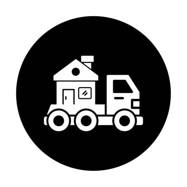 Ev kamyonu teslimatı ikon vektörü. Yer değiştirme servisi. Eve taşın