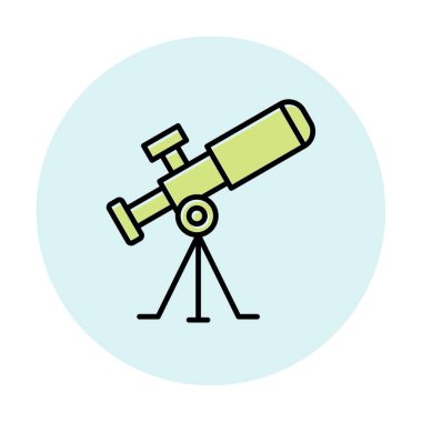 Teleskop düz simgesi. Eğitim ve astronomi elementi, dürbün ve araştırma yıldızları vektör grafikleri