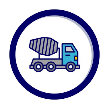 Beton karıştırıcı kamyonun renkli simgesi. Şehir toplu taşımacılığının yan görünümü