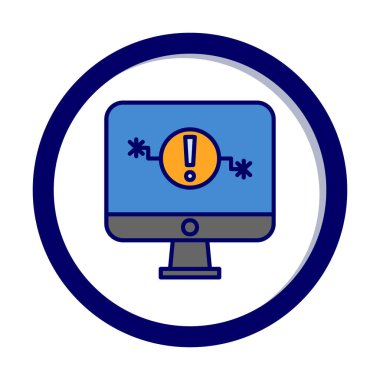 Sorun simgesi olan bilgisayar monitörü. Web sayfası, afiş, sunum, sosyal medya ve belgeler için sistem hatası uyarısı