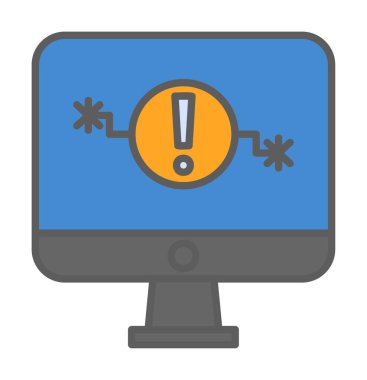 Sorun simgesi olan bilgisayar monitörü. Web sayfası, afiş, sunum, sosyal medya ve belgeler için sistem hatası uyarısı