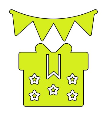 Festival çelengi bayrakları ve hediye kutusu simgesi, vektör illüstrasyonu 