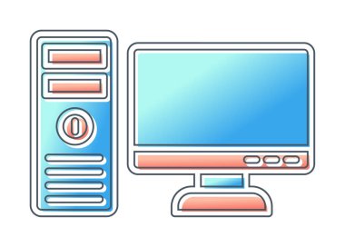 masaüstü bilgisayar simgesi tasarımı, düz işaret, vektör ve illüstrasyon