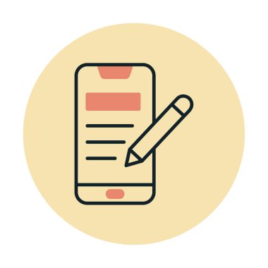 Beyaz arkaplanda not defteri simgesi olan akıllı telefon 