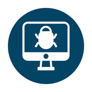 Bilgisayar monitöründe anti virüs. Web simgesi basit tasarım