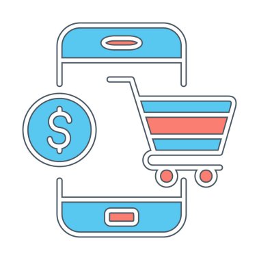 Mobil Online Alışveriş simgesi. Vektör illüstrasyonu