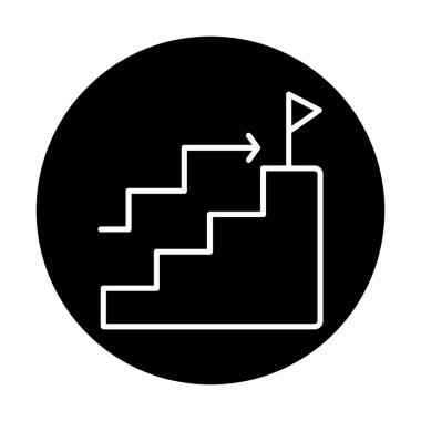 Hedef başarı vektör simgesi. Merdivenler ve bayrak illüstrasyon sembolü.  