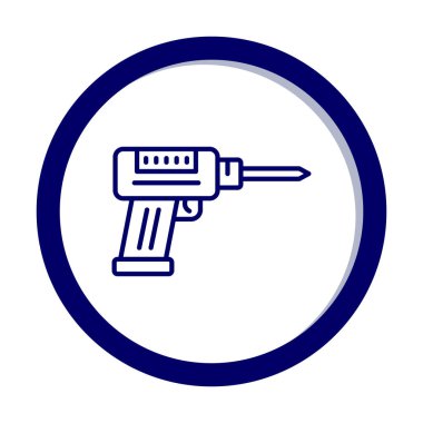 Düz dizaynlı el matkabı simgesi. Tamirci konsepti için matkap simgesi. Çizgi film dizaynında ev aletleri. Tamirci için elektrikli cihaz. Vektör illüstrasyonu