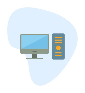 masaüstü bilgisayar simgesi tasarımı, düz işaret, vektör ve illüstrasyon