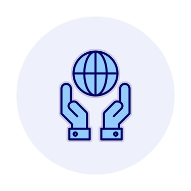 Beyaz arkaplanda izole edilmiş iki el Dünya vektör simgesini tutuyor