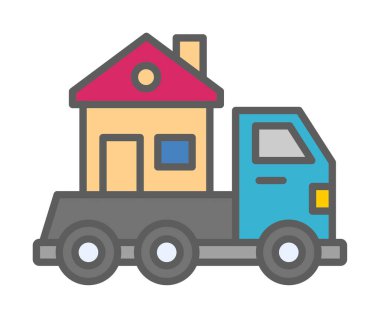 Ev kamyonu teslimatı ikon vektörü. Yer değiştirme servisi. Eve taşın