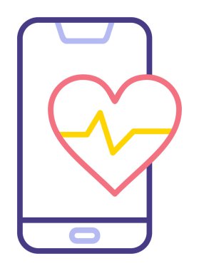 Akıllı telefon ekranında kalp atış hızı sembolü, satır biçimi simgesi, vektör tasarımı 
