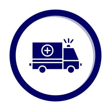 Basit renklerde ambulans arabası vektör simgesi. Yandan görüntüle