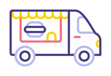 Beyaz arkaplanda yiyecek kamyonu vektör çizimi