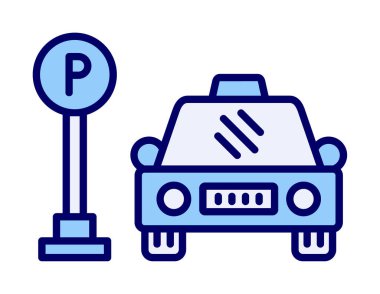 Çember vektör illüstrasyonunda park simgesinin yanındaki araba
