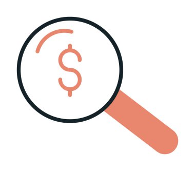 Dolar simgesi ve vektör illüstrasyonlu basit büyüteç