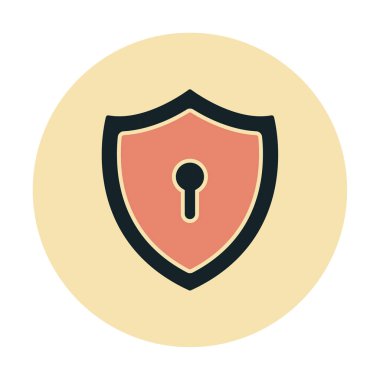 Anahtar deliği düz simgesi olan kalkan, vektör illüstrasyonu