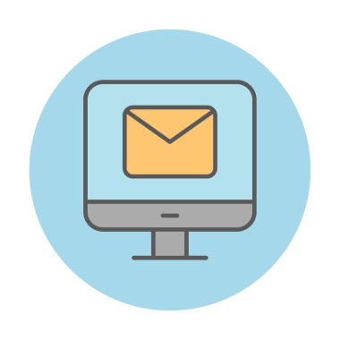 Beyaz arkaplanda bilgisayar e- posta vektör illüstrasyonu