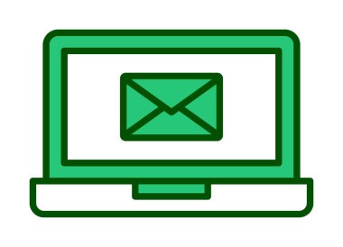 Beyaz arkaplanda dizüstü bilgisayar vektör illüstrasyonunda e- posta